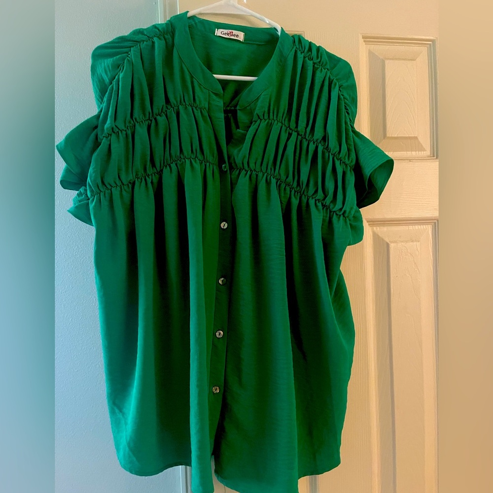 Green Silk Boutique Shirt Large EUC